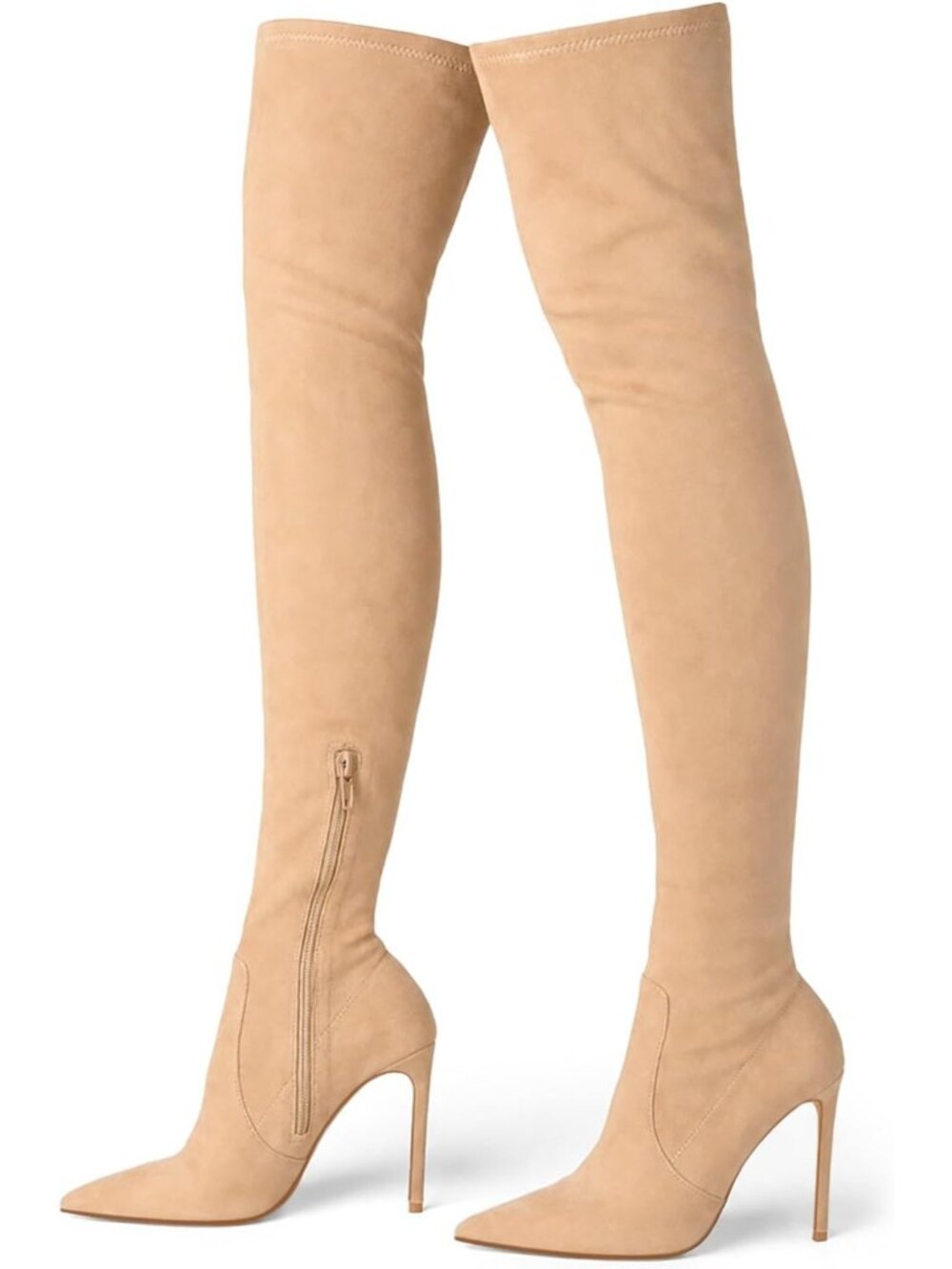 🆕Women's Khaki Thigh High Boots 3.3 In Stiletto Heel Pointed Toe Suede Shoes